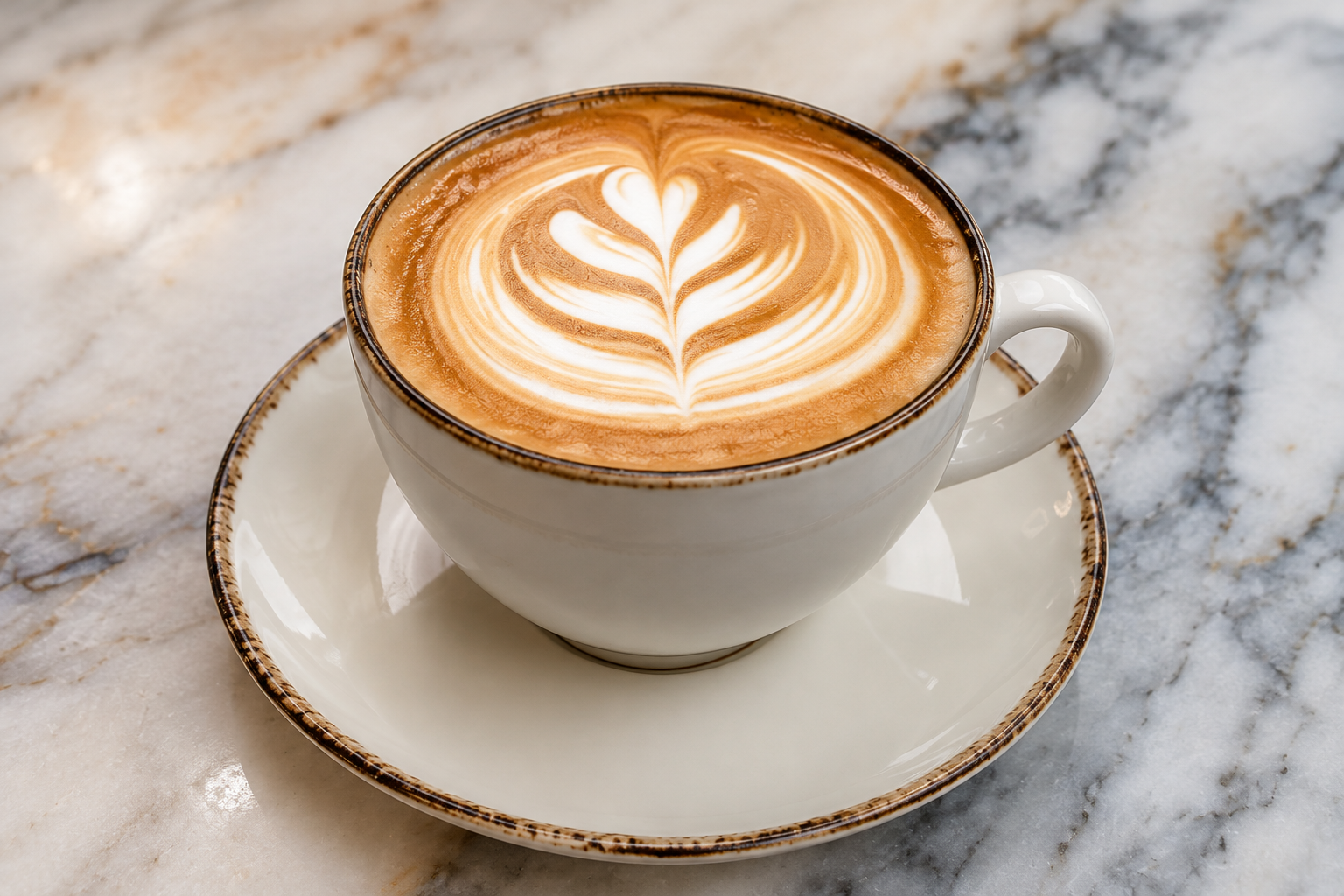 Cappuccino mit Herz-Rosetten-Latte-Art