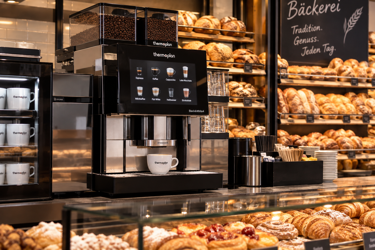 Thermoplan Black&White4 compact Kaffeemaschine in einer Bäckerei