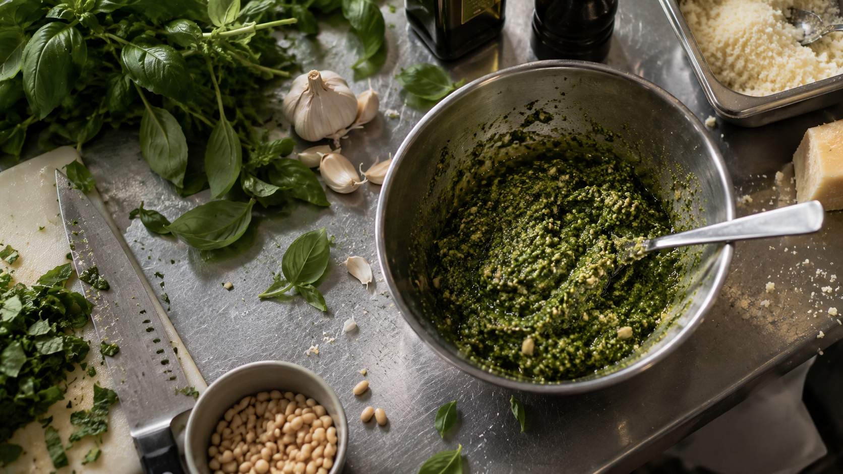 Frisches grünes Pesto mit Basilikum